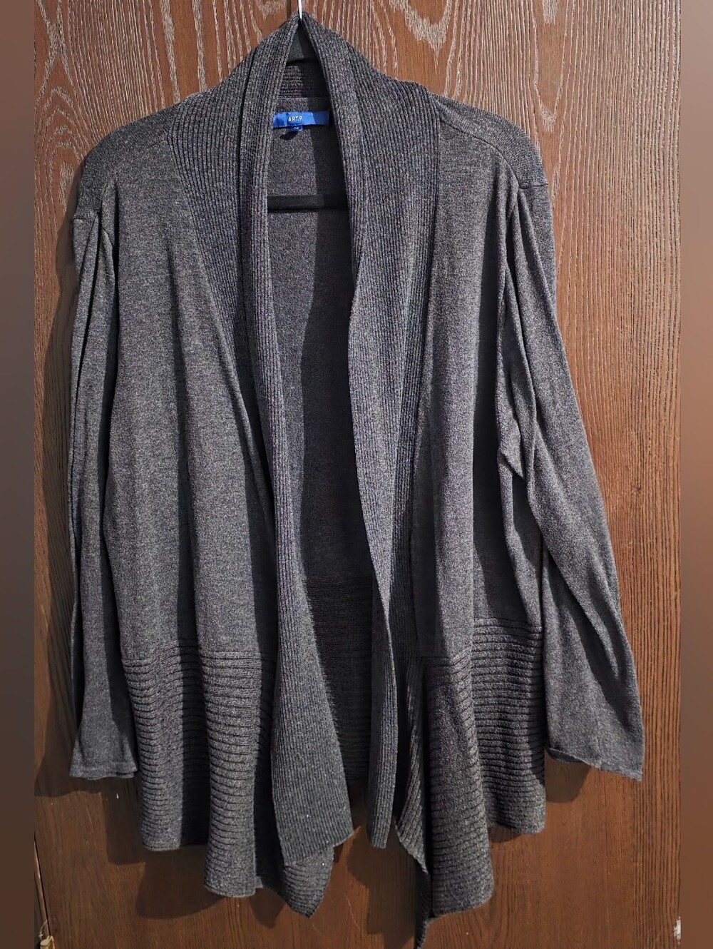 Apt. 9 Dark Gray Open-Front Ribbed Hem Cardigan